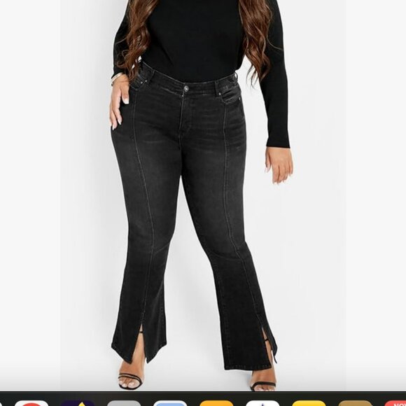 Aveology Denim - AVEOLOGY Women's Ebony High Rise Flare Black JEANS Size: 14